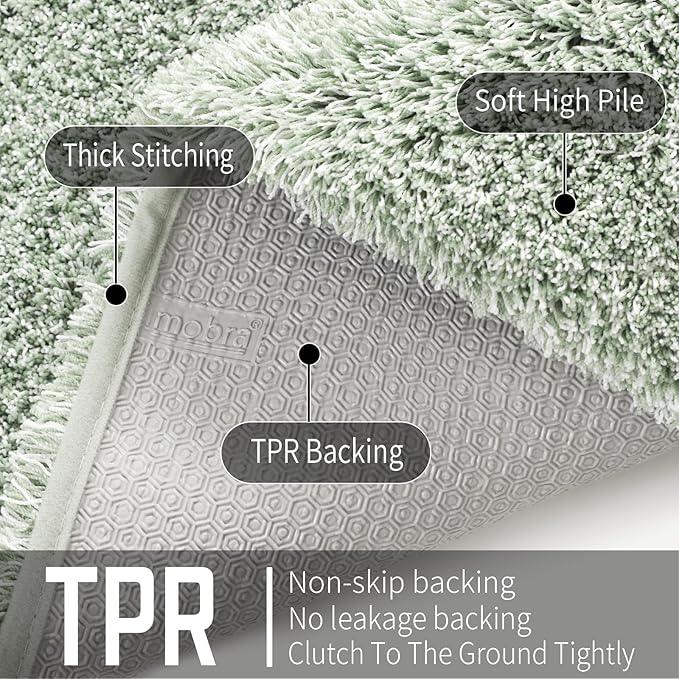 Yimobra Bathroom Rugs Sets 2 Piece, Soft Absorbent Bath Mat and U-Shaped Toilet Rug with Non Slip Backing, Machine Washable, Plush Shaggy Bath Mats for Bathroom, 32"x20"+24"x20", Light Green and White - ModernBath