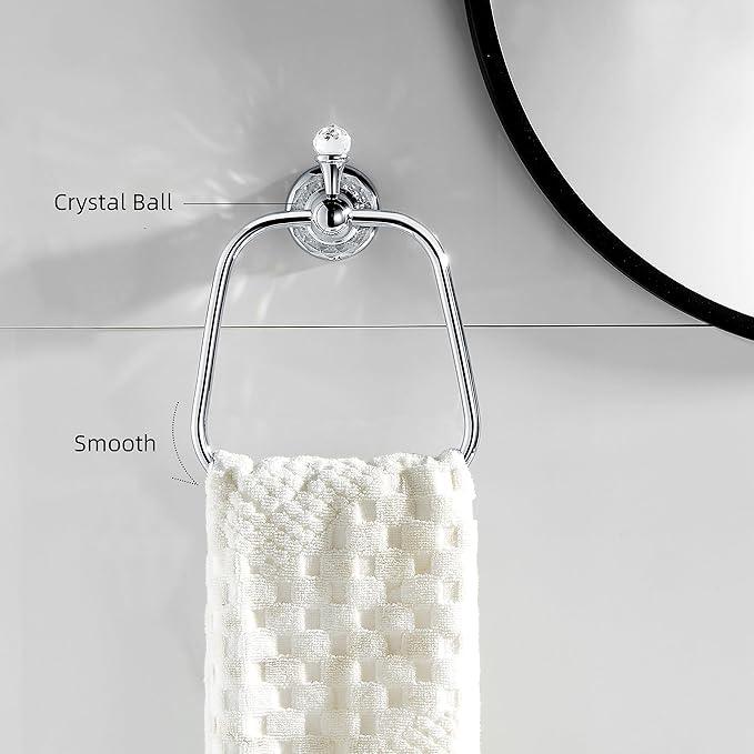 WINCASE Crystal Towel Ring, Chrome Hand Towel Holder, Silver Towel Rack Hanger for Bathroom, Towel Holder Bling Wall Mounted Decorative - ModernBath