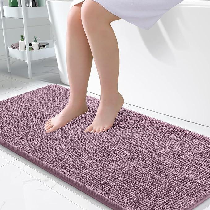 OLANLY Bathroom Rugs 47x24, Extra Soft Absorbent Chenille Bath Rugs, Rubber Backing Quick Dry, Machine Washable Bath Mats for Bathroom Floor, Tub and Shower, Home Decor Accessories, Deep Plum - ModernBath