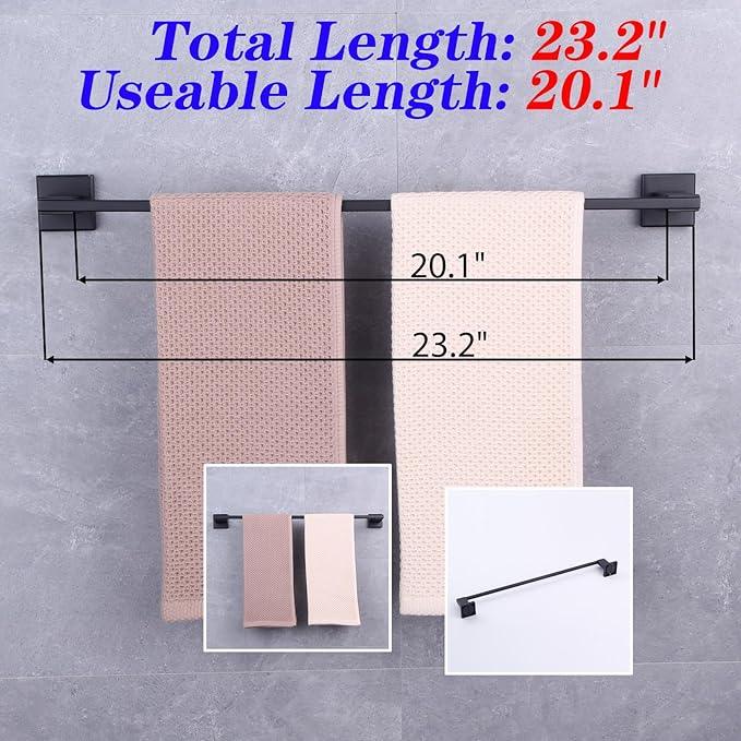 GERZWY Matte Black Towel Bar, 24 Inch Bathroom Wall Mounted Towel Rail, Hand Towel Holder, Stainless Steel JG1901A60-BK - ModernBath
