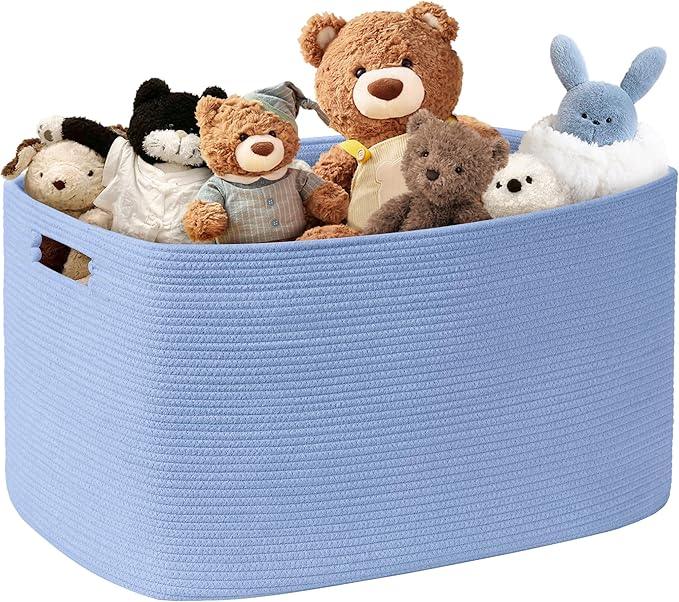 86L Large Baby Girls Laundry Basket for Nursery Storage,Cute Woven cotton Rope Baskets for Kids Toy，Gifts, Boho Square Wicker Blanket hamper for Living Room,Bedroom Dirty Clothes,Blue Purple - ModernBath