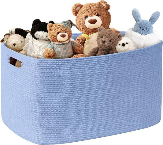 86L Large Baby Girls Laundry Basket for Nursery Storage,Cute Woven cotton Rope Baskets for Kids Toy，Gifts, Boho Square Wicker Blanket hamper for Living Room,Bedroom Dirty Clothes,Blue Purple - ModernBath