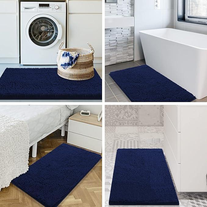 Smiry Luxury Chenille Bathroom Rugs 70x24, Extra Soft and Absorbent Shaggy Bath Mat, Machine Washable, Non-Slip Plush Carpet Runner for Tub, Shower, and Floor, Home Decor Accessories, Navy Blue - ModernBath