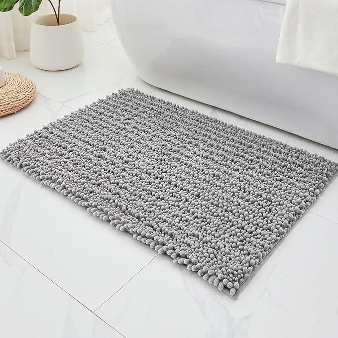 ILANGO Bathroom Rugs Light Grey 36x24,Extra Soft Absorbent Chenille Bath Rugs,Thick Non-Slip Shaggy Bath Mat,Machine Washable Quick Dry Bath Mats for Bathroom Floor, Tub, Shower Accessories - ModernBath