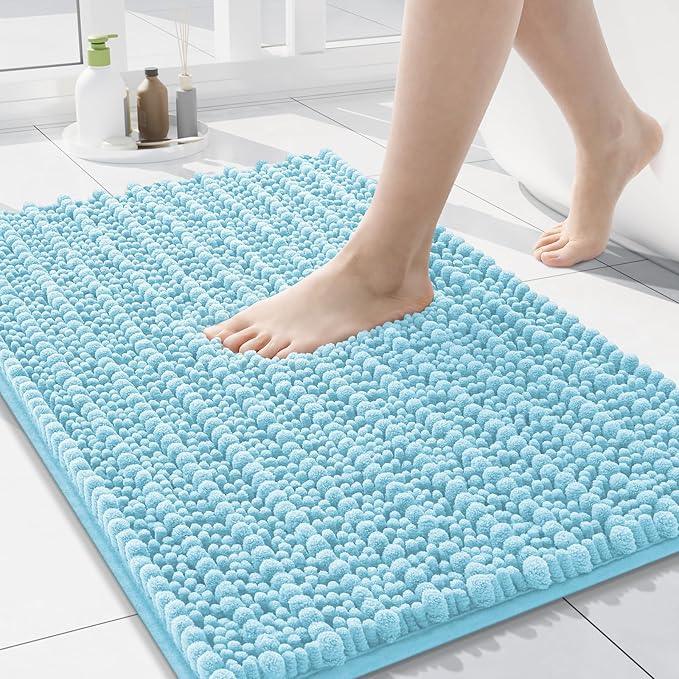 Arotive Luxury Chenille Bathroom Rug Mat, Extra Soft Thick Absorbent Shaggy Bath Rugs, Non-Slip Machine Wash Dry, Plush Bath Mats for Bathroom, Shower and Tub, 24x16, Blue - ModernBath