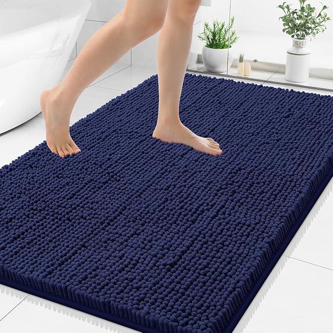 Smiry Luxury Chenille Bathroom Rugs 50x30, Extra Soft and Absorbent Shaggy Bath Mat, Machine Washable, Non-Slip Plush Carpet Runner for Tub, Shower, and Floor, Home Decor Accessories, Navy Blue - ModernBath