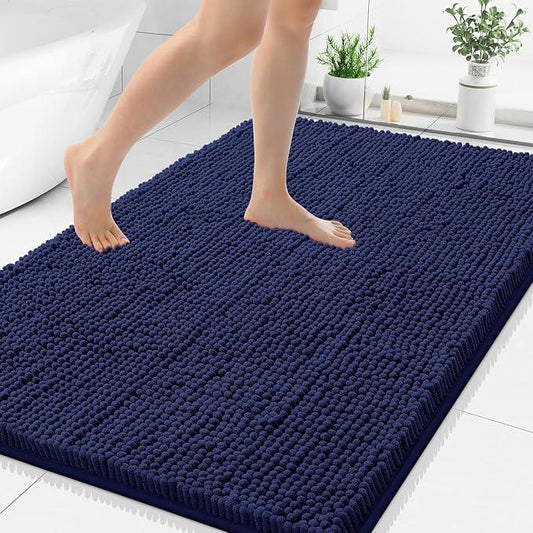 Smiry Luxury Chenille Bathroom Rugs 44x32, Extra Soft and Absorbent Shaggy Bath Mat, Machine Washable, Non-Slip Plush Carpet Runner for Tub, Shower, and Floor, Home Decor Accessories, Navy Blue - ModernBath