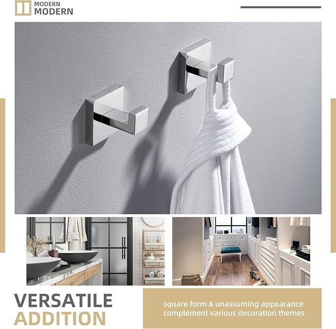 Angle Simple Towel Hooks, SUS 304 Stainless Steel Bathroom Towel Hooks, Wall Robe Coat Hanger, Polished Chrome, 2 Pack - ModernBath