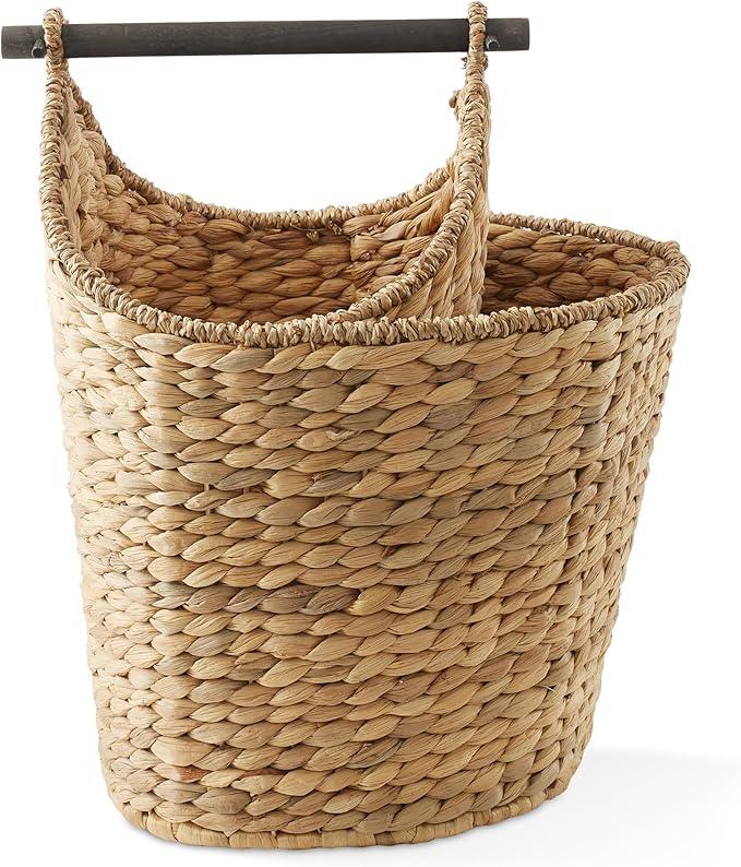 Casafield Toilet Paper Roll Storage Basket with Magazine Holder, Natural - Woven Water Hyacinth Wicker Bathroom Bin for Bath Tissue and Toiletries - ModernBath