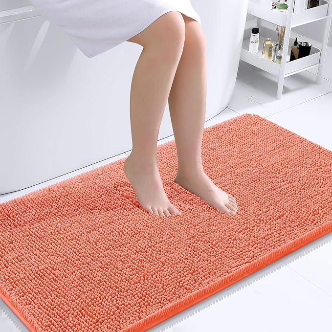 OLANLY Bathroom Rugs 44x24, Extra Soft Absorbent Chenille Bath Rugs, Rubber Backing Quick Dry, Machine Washable Bath Mats for Bathroom Floor, Tub and Shower, Home Decor Accessories, Coral - ModernBath