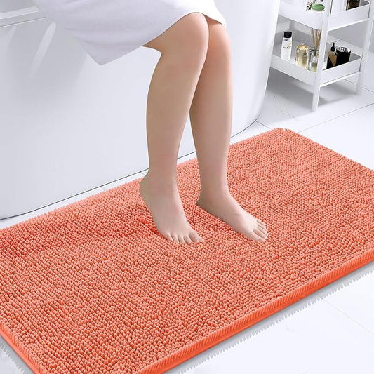 OLANLY Bathroom Rugs 44x24, Extra Soft Absorbent Chenille Bath Rugs, Rubber Backing Quick Dry, Machine Washable Bath Mats for Bathroom Floor, Tub and Shower, Home Decor Accessories, Coral - ModernBath