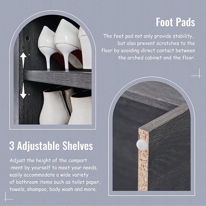 67" Tall Arched Bathroom Storage Cabinet, 8-Tier Modern Farmhouse Storage Cabinet with Adjustable Shelves, Wood Freestanding Cabinet for Bathroom, Living Room, Entryway, Hallway (Dark Grey) - ModernBath