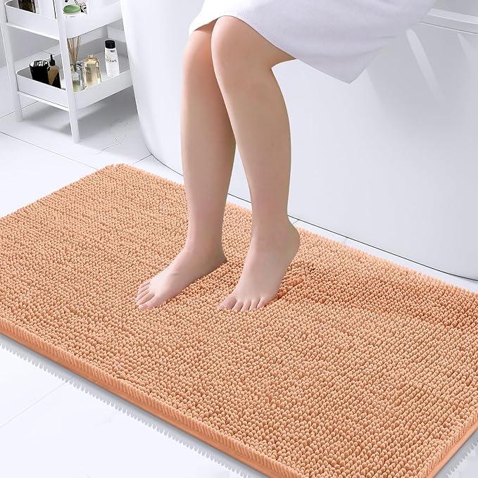 OLANLY Bathroom Rugs 44x24, Extra Soft Absorbent Chenille Bath Rugs, Rubber Backing Quick Dry, Machine Washable Bath Mats for Bathroom Floor, Tub and Shower, Home Decor Accessories, Peach - ModernBath