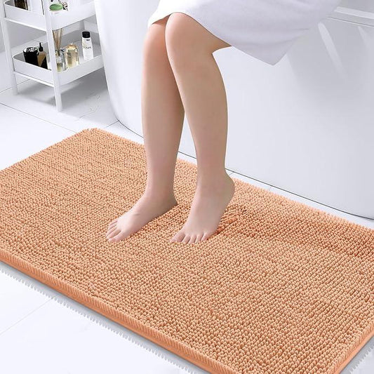OLANLY Bathroom Rugs 44x24, Extra Soft Absorbent Chenille Bath Rugs, Rubber Backing Quick Dry, Machine Washable Bath Mats for Bathroom Floor, Tub and Shower, Home Decor Accessories, Peach - ModernBath