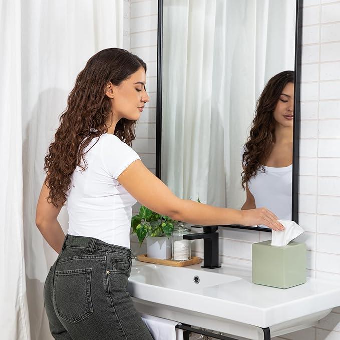 Simple Solid Ceramic Tissue Box Cover – Square Matte Finish Tissue Holder for Bathroom, Vanity, Nightstand, Office – Decorative & Discreet – Fits Standard Tissue Boxes (White) - ModernBath