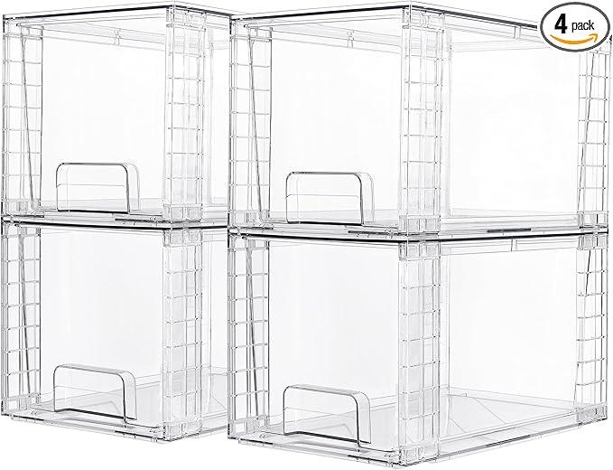 Vtopmart 4 Pack Large Stackable Storage Drawers,Easily Assemble Acrylic Bathroom Closet Undersink Organizers and Storage,Plastic Bins for Kitchen Cabinets,Pantry,Makeup,Medicine Organization - ModernBath