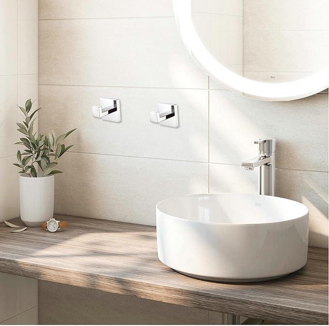 SHUNLI 4 PCS Chrome Towel Hooks for Bathroom, Wall Mounted Square Bath Hook Coat Hook Robe Hanger, Heavy Duty SUS304 Stainless Steel - ModernBath
