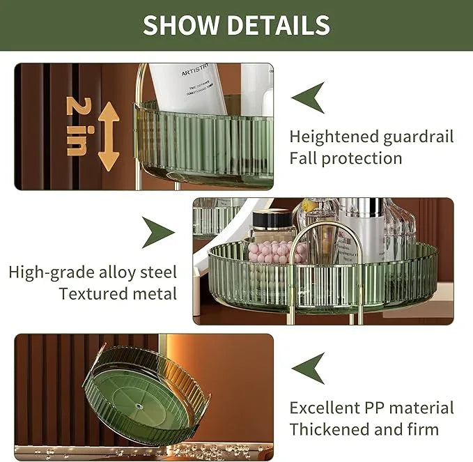 YCIA&DONE 360 Rotating Makeup Organizer and Storage for Vanity Countertop 1 Tier, High Capacity Cosmetic Skincare Perfume Organizers for Dresser Bathroom Fridge Lazy Susan (Vintage Green) - ModernBath