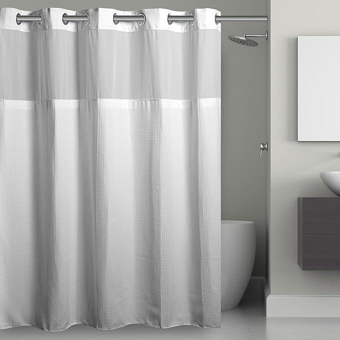 Hookless It's A Snap! 3-in-1 Shower Curtain With Waffle Fabric, Sheer Top Window, Flex-On Rings & Liner, 71" x 74", White - ModernBath
