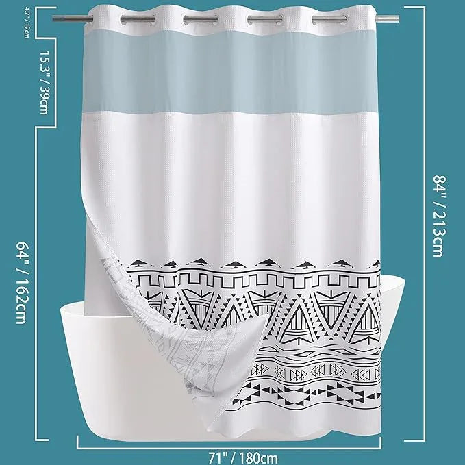 Conbo Mio Extra Long No Hook Waffle Weave Shower Curtain with Snap in Liner Set, Hotel Luxury Boho Shower Curtains for Bathroom with See Through Top Window, Waterproof, Washable 71W x 84H White - ModernBath