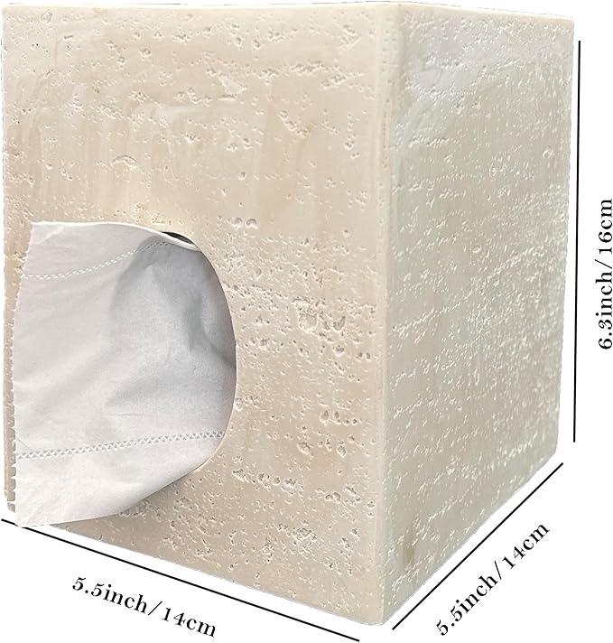 Hymmah Square Tissue Box Cover Holder with Tray,Unique Cube Design Tissue Dispenser Cover Decor for Vanity Counter Tops Also Great for Bedroom and Living Room - ModernBath