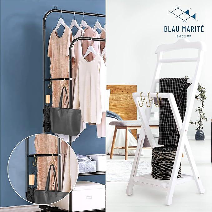 Blau Marité 6-Pack Metal S Hooks for Hanging – Heavy-Duty S-Shaped Hook with Safety Buckle – Fits Bars up to 1.2 in – Anti-Drop S-Hooks for Closet, Wardrobes & Storage – Golden (Large) - ModernBath