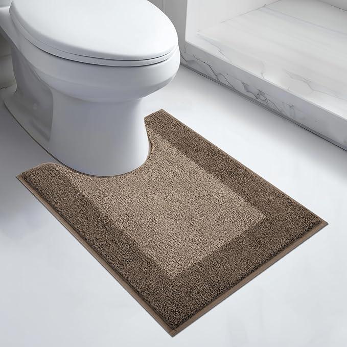 anllugs Bathroom Rugs U-Shaped 20" x 24", Non-Slip Extra Soft Absorbent Bath Rugs, Machine Washable Quick Dry Bath Mats for Toilet Base, Grayish Brown & Coffee - ModernBath