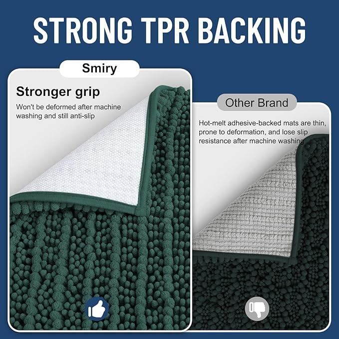 Smiry Bathroom Rugs Mat 70x24, Extra Soft Absorbent Chenille Bath Rugs, Non Slip Rubber Backing Machine Washable Quick Dry Bath Mats for Bathroom Floor, Tub, Shower, Home Decor Accessories, Green - ModernBath