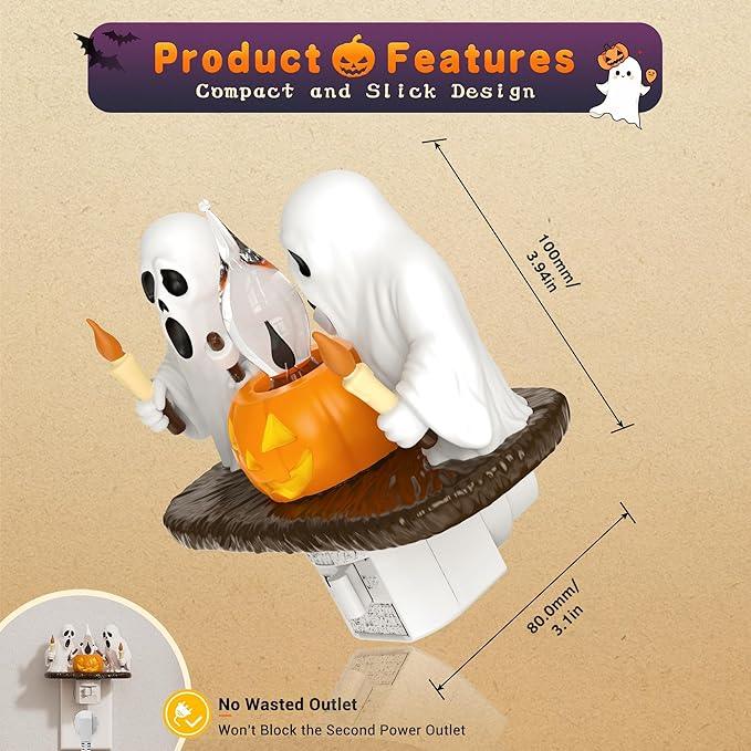 Halloween Night Light,Amber Night Lights Plug into Wall,Cute & Funny Flaming Jumping Night Light,Plug in Ghost & Pumpkin Nightlight with 360° Rotatable for Kids Halloween Party Decor, 1 Pack - ModernBath