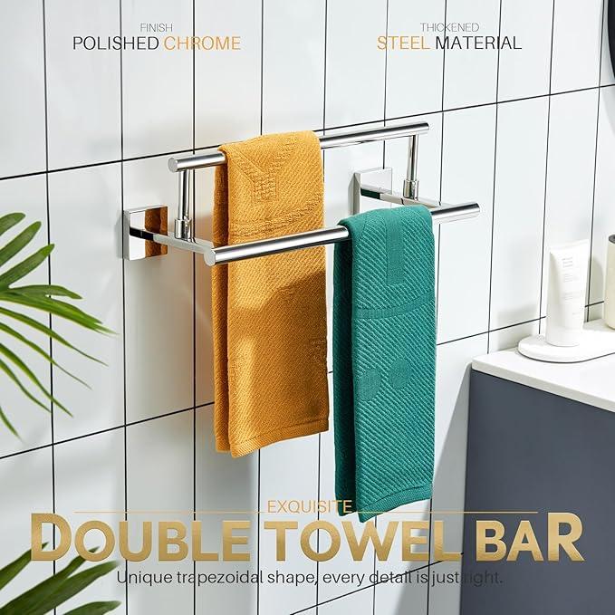 KOKOSIRI Towel Bars Chrome 16-Inch Bathroom Double Towel Holder for Garage Kitchen Toilet Wall Mount Polished Stainless Steel B5009CH-L16 - ModernBath