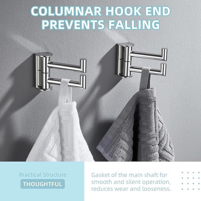 Angle Simple Swivel Hook for Towel Polished Chrome 2 Pack, 304 Stainless Steel Bathroom Towel Double Hook for Wall - ModernBath