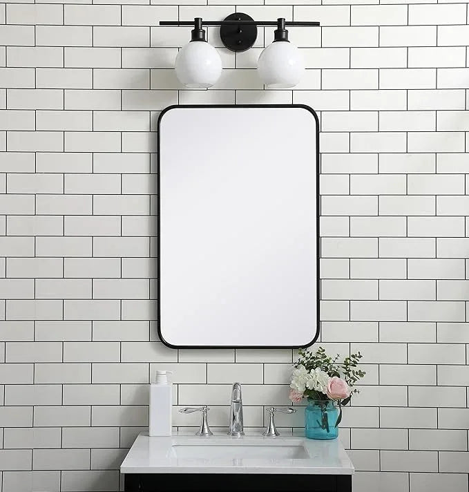 ARS Concepts Aura, Soft Corner Metal Rectangular Mirror 20X30 Inch in, Modern, Black - ModernBath