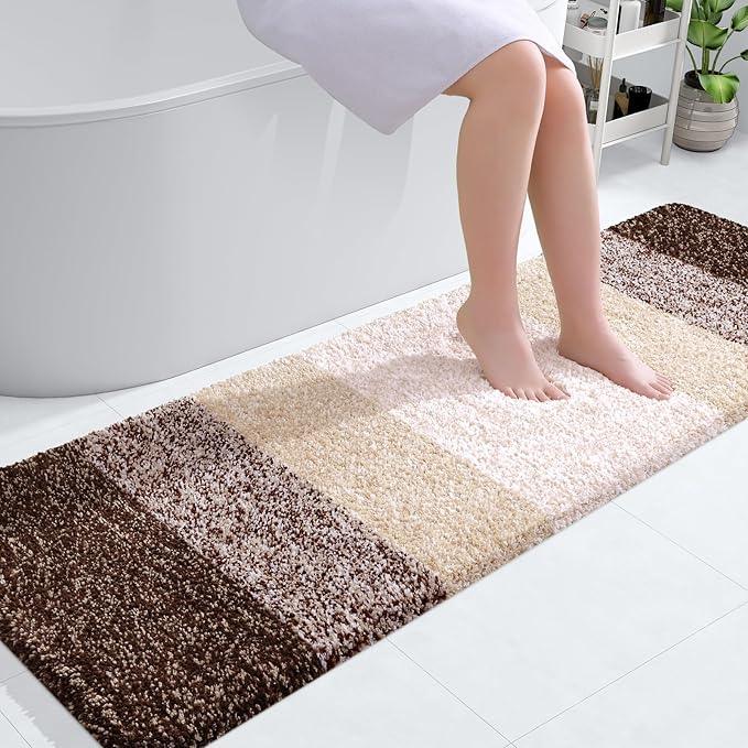 OLANLY Bathroom Runner Rugs 59x20, Extra Soft Absorbent Microfiber Bath Rugs, Rubber Backing, Quick Dry, Machine Washable Bath Mats for Bathroom Floor, Tub and Shower, Home Decor Accessories, Brown - ModernBath