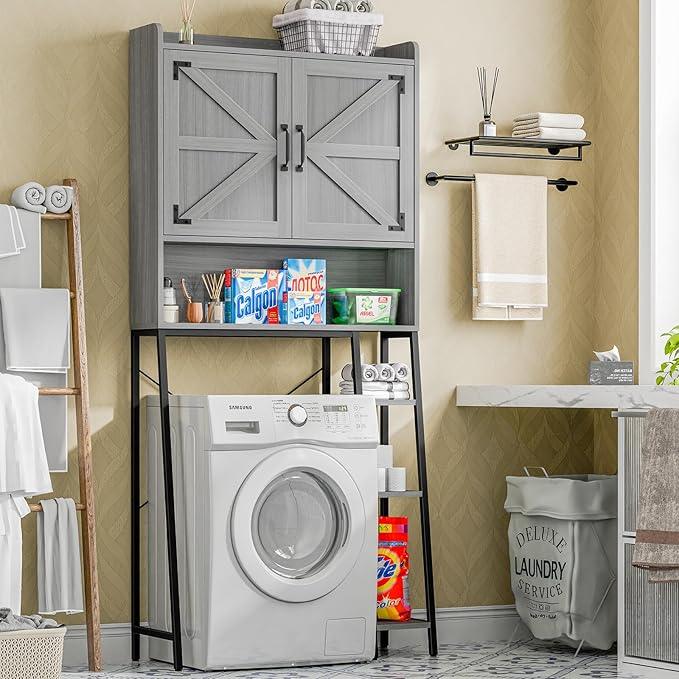 Vabches Over The Toilet Storage Cabinet, Farmhouse Storage Cabinet Over Toilet with Barn Doors & Toilet Paper Holder Stand，Home Space-Saving Toilet Rack, for Restroom/Laundry and Bathroom - ModernBath