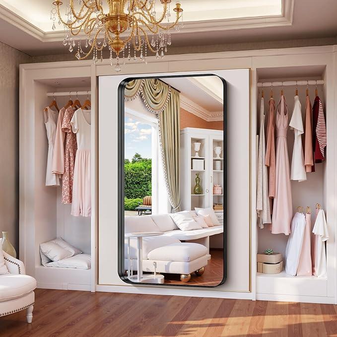 FORBATH 72x36 Inch Oversized Bathroom Mirror for Double Sinks, Brushed Black Deep Frame Full Length Wall Mirror with Rounded Corners, Anti-Rust Tempered Glass (Horizontal/Vertical) - ModernBath