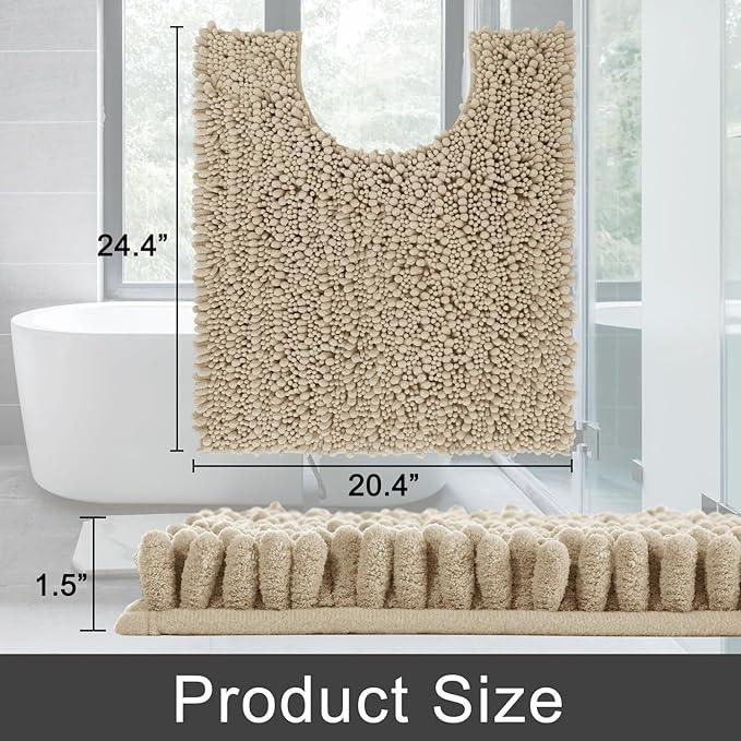 Yimobra Toilet Rug U Shaped Washable 24x20 Inch - Ultra Soft Absorbent Chenille Bath Rugs for Toilet, Quick Dry & Machine Washable, Non Slip Contour Bathroom Mat, Camel - ModernBath