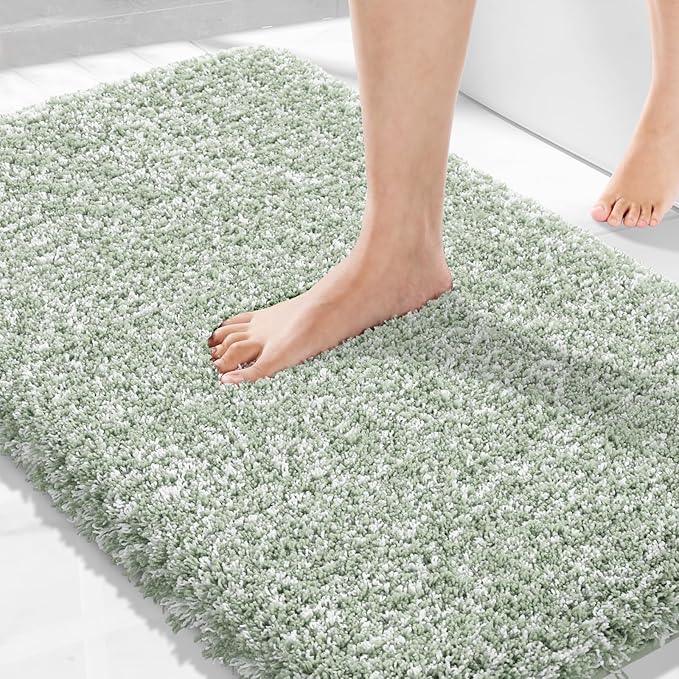 Yimobra Light Green and White Bathroom Rugs Non Slip Washable 36x24, Ultra Soft and Water Absorbent Bath Mats, Plush Fluffy Shower Mat Outside, Luxury Microfiber Thick Matts for Bathroom Floor/Tub - ModernBath