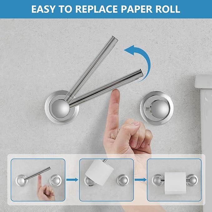 RUMOSE Toilet Paper Roll Holder Bathroom Flexible Pivoting Tissue Handle on Wall Mounted Polished Chrome Rustproof Toilet Tissue Roll Holder,Stainless Steel - ModernBath