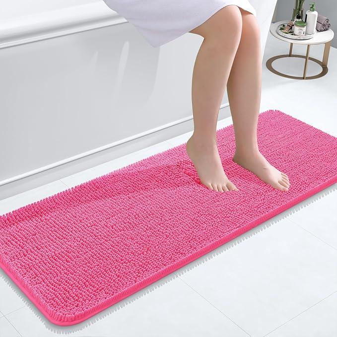 OLANLY Bathroom Rugs 47x17, Extra Soft Absorbent Chenille Bath Rugs, Rubber Backing Quick Dry, Machine Washable Bath Mats for Bathroom Floor, Tub and Shower, Home Decor Accessories, Hot Pink - ModernBath
