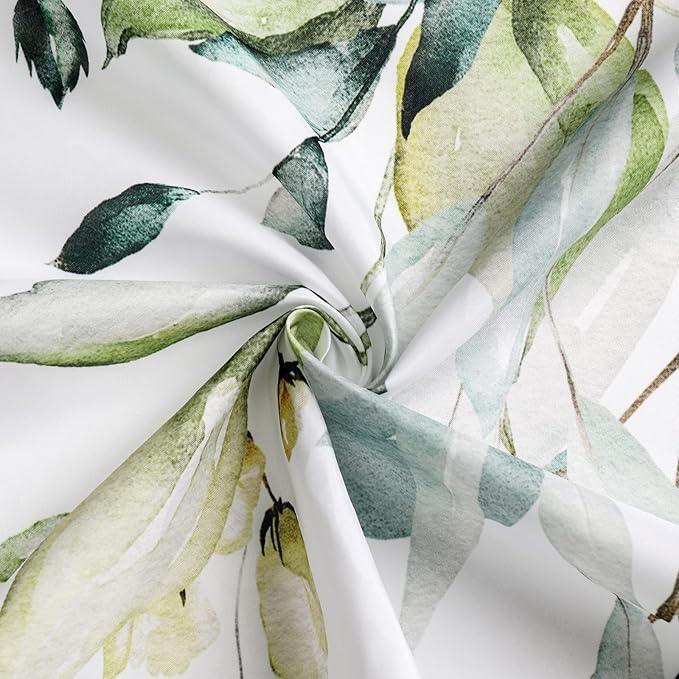 Gibelle Extra Long Shower Curtain 72 x 84, Tall Sage Green Floral Fabric Shower Curtain, Watercolor Plant Eucalyptus Leaves Bathroom Curtains Shower Set - ModernBath