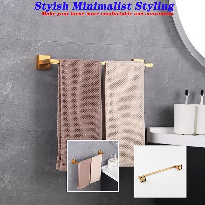 GERZWY 18-Inch Gold Towel Rack, Single Towel Bars for Bathroom, Wall Mounted Stainless Steel Hand Towel Holder JG1901A45-BE - ModernBath