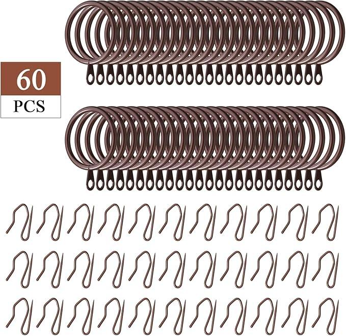 Hotop 30 Pcs Metal Drapery Curtain Rings 0.98/1.26/1.65 inch Interior Diameter and 30 Pcs Hanging Curtain Drapery Pin Hooks for Window Door Shower(Brown,32 mm) - ModernBath