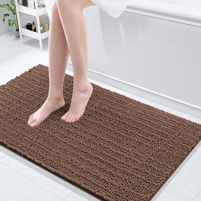 Arotive Luxury Chenille Bathroom Rug Mat, Extra Soft Thick Absorbent Shaggy Bath Rugs, Non-Slip Machine Wash Dry, Plush Bath Mats for Bathroom, Shower and Tub, 47x24, Mocha - ModernBath
