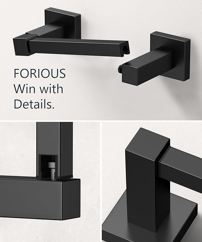 FORIOUS Toilet Paper Holder Wall Mount, Stainless Steel Rustproof Double Post Pivoting Tissue Roll Holder for Bathroom, Commercial Toilet Paper Dispenser (Matte Black, Square 2 Pack) - ModernBath
