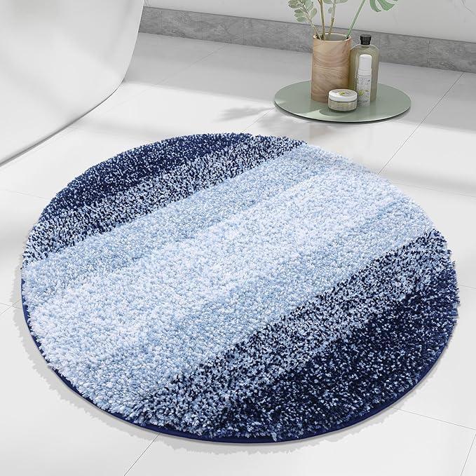 Arotive Microfiber Bathroom Rugs, Shaggy Soft and Absorbent Bath Rug, Non-Slip, Thick Plush Machine Washable Dry Bath Mats for Bathroom, Tub and Shower, 24x24, Dark Blue, Round - ModernBath