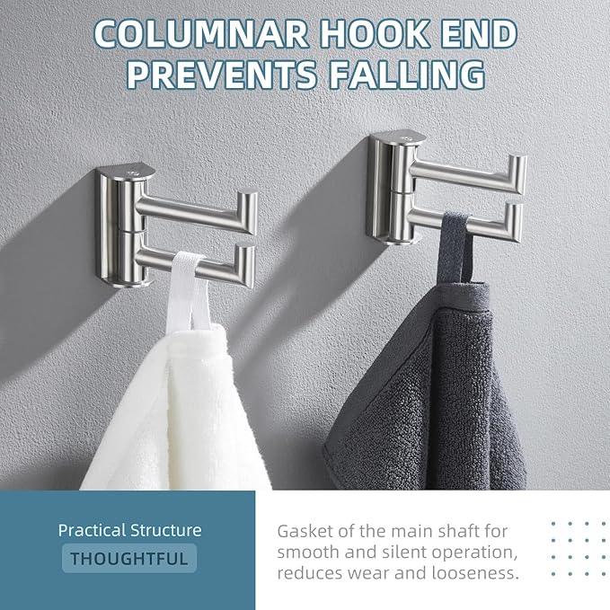Angle Simple Swivel Towel Double Hook 2 Pack, Brushed Nickel 304 Stainless Steel Bathroom Robe Hook - ModernBath
