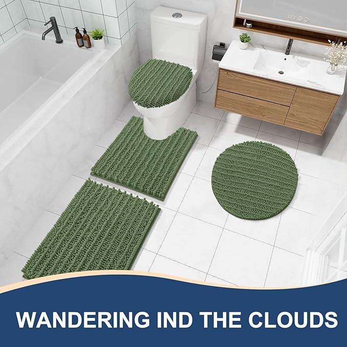 Arotive Luxury Chenille Bathroom Rug Mat, Extra Soft Thick Absorbent Shaggy Bath Rugs, Non-Slip Machine Wash Dry, Plush Bath Mats for Bathroom, Shower and Tub, 30x17, Olive Green - ModernBath