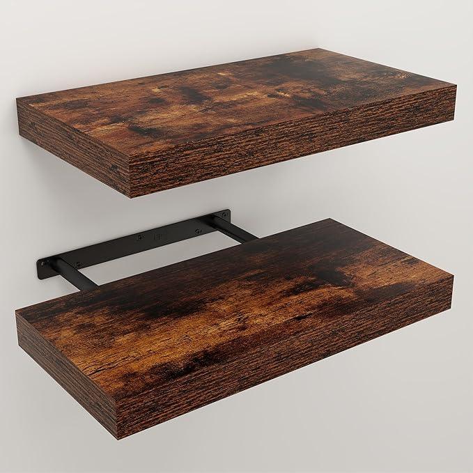 Floating Shelves for Wall, Wall Mounted Rustic Wood Shelves for Bathroom, Bedroom, Living Room, Kitchen, Hanging Shelf for Books/Storage/Room Decor (Brown, 16") - ModernBath