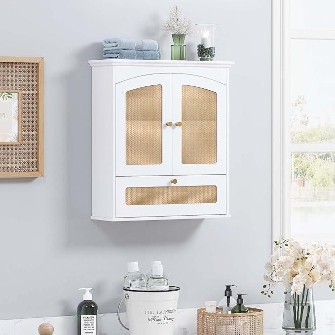 Spirich Bathroom Cabinet Wall Mount, Medicine Cabinet for Bathroom, Over The Toilet Storage Cabinet with Rattan Doors and Tilt-Out Cube - ModernBath