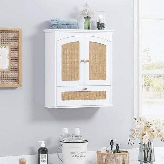 Spirich Bathroom Cabinet Wall Mount, Medicine Cabinet for Bathroom, Over The Toilet Storage Cabinet with Rattan Doors and Tilt-Out Cube - ModernBath